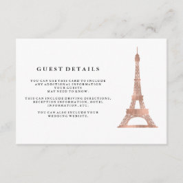 Tarjeta De Recepción Detalles del Boda de la Torre Eiffel Rosa Faux