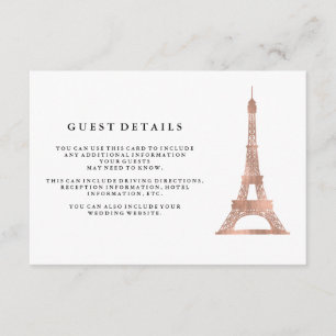 Tarjeta De Recepción Detalles del Boda de la Torre Eiffel Rosa Faux