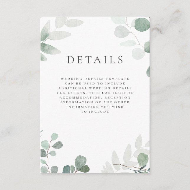 Tarjeta De Recepción Detalles del Boda de la vegetación moderna (Anverso)