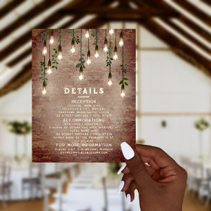 Tarjeta De Recepción Detalles del Boda de ladrillo rústico de lámparas