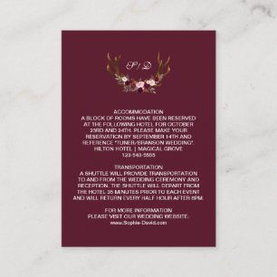 Tarjeta De Recepción Detalles del Boda de las antenas florales de Burgu