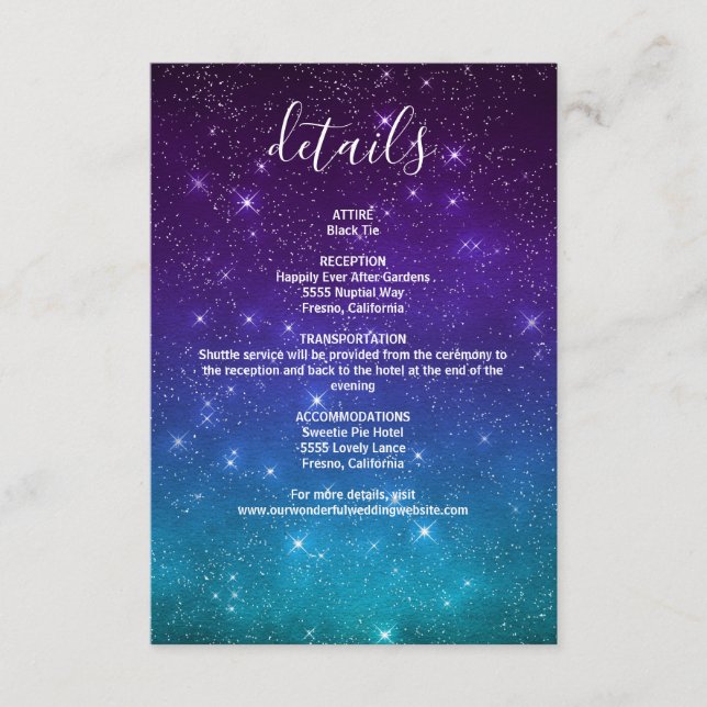 Tarjeta De Recepción Detalles del Boda de las estrellas celestes del ci (Anverso)