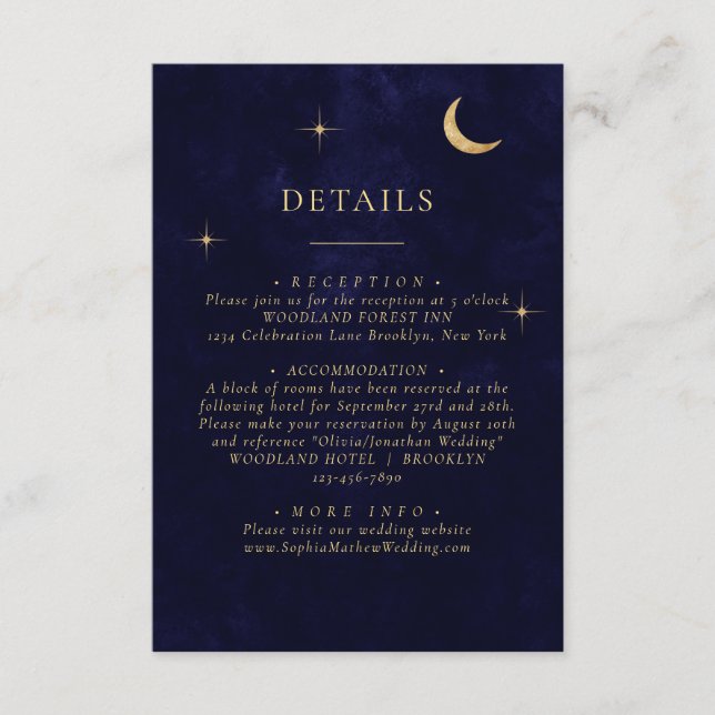 Tarjeta De Recepción Detalles del Boda de las estrellas de la luna de o (Anverso)