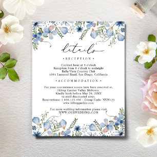 Tarjeta De Recepción Detalles del Boda de las flores de color azul turb