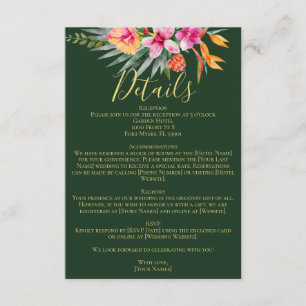 Tarjeta De Recepción Detalles del Boda de las flores rosadas tropicales