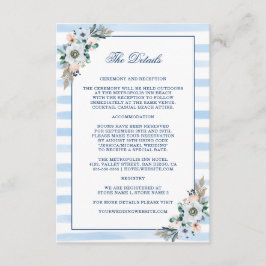 Tarjeta De Recepción Detalles del Boda de las franjas azul floral de co