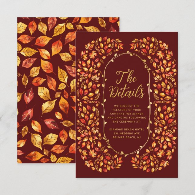 Tarjeta De Recepción Detalles del Boda de las hojas rusticas del Naranj (Anverso / Reverso)
