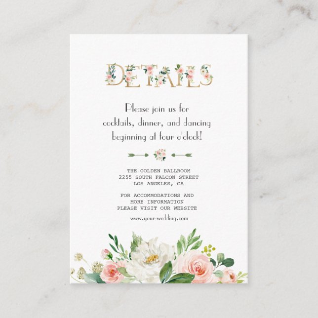 Tarjeta De Recepción Detalles del Boda de las letras florales modernas  (Anverso)