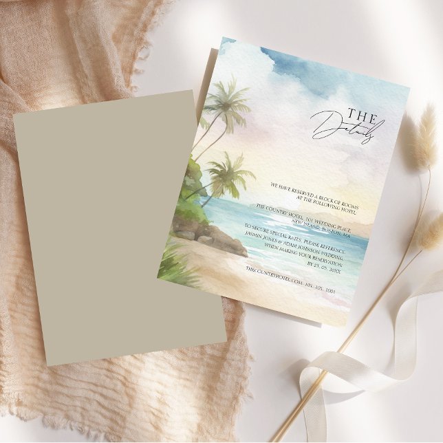 Tarjeta De Recepción Detalles del Boda de las Palmeras Tropicales de Pl (Tropical Beach Palm Trees Wedding Details Enclosure Card)