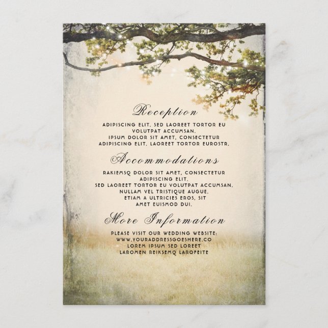 Tarjeta De Recepción Detalles del Boda de las ramas rusticas de árboles (Anverso)