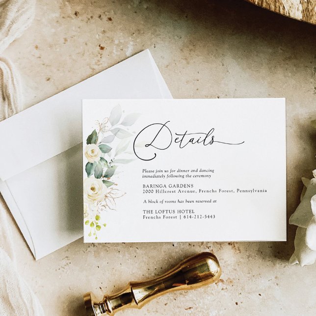 Tarjeta De Recepción Detalles del Boda de las rosas blancas de verde (Subido por el creador)