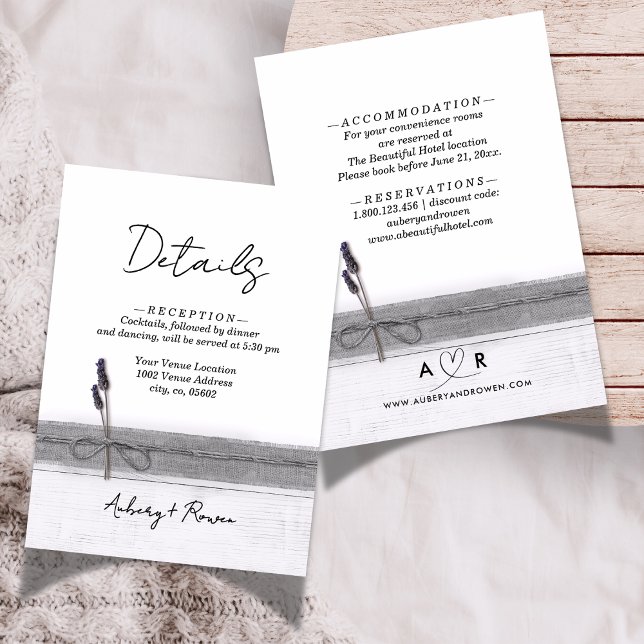 Tarjeta De Recepción Detalles del Boda de Lavanda de Madera Rústica Boh (Subido por el creador)