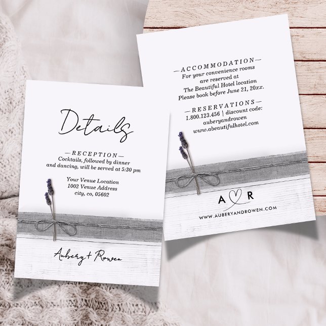 Tarjeta De Recepción Detalles del Boda de Lavanda de Madera Rústica Boh (Subido por el creador)