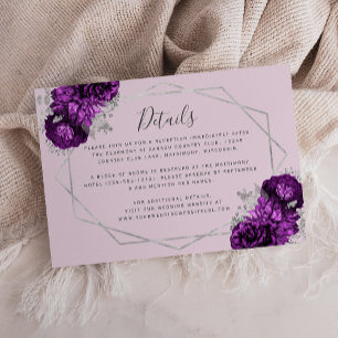 Tarjeta De Recepción Detalles del Boda de lavanda de plata morada