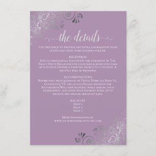 Tarjeta De Recepción Detalles del Boda de lavanda elegante de colores p