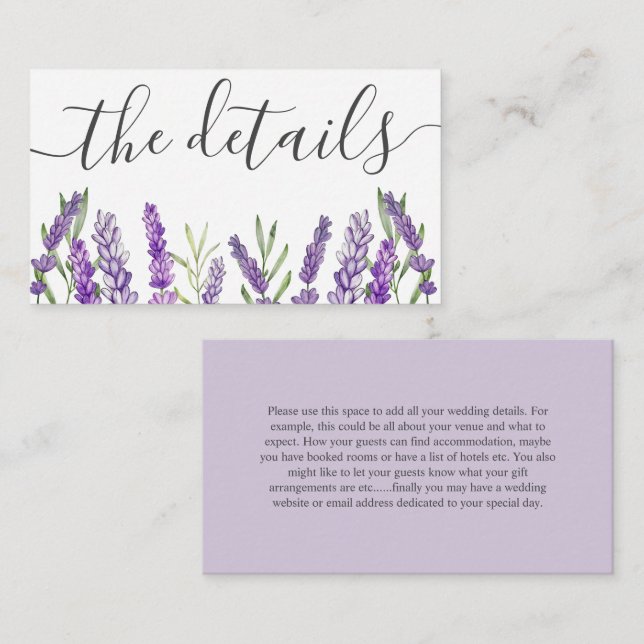 Tarjeta De Recepción Detalles del Boda de Lavanda Rusa Purple (Anverso / Reverso)