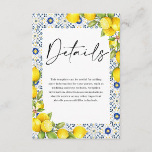 Tarjeta De Recepción Detalles del Boda de limón y azulejos mediterráneo