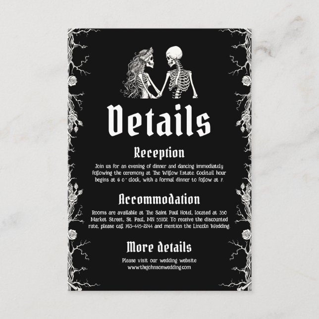 Tarjeta De Recepción Detalles del Boda de los esqueletos de Halloween g (Anverso)