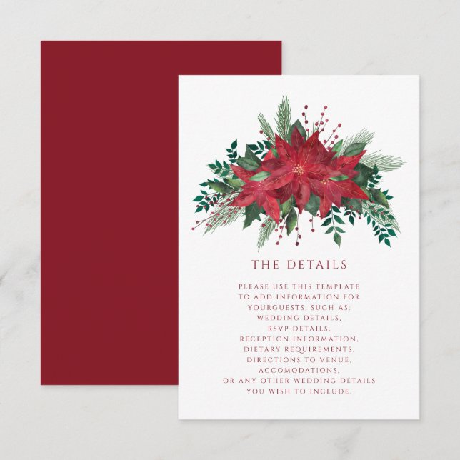 Tarjeta De Recepción Detalles del Boda de los Navidades de la Poinsetti (Anverso / Reverso)