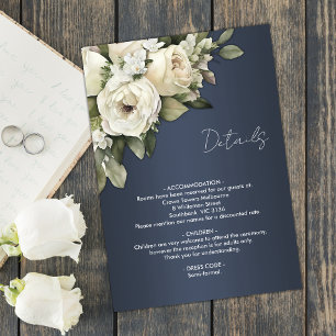 Tarjeta De Recepción Detalles del Boda de los Rosas del Boho Azul Dusty