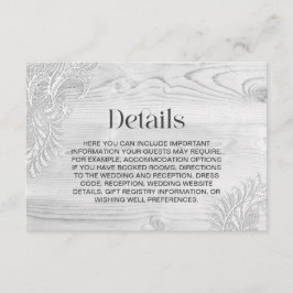 Tarjeta De Recepción Detalles del Boda de madera blanqueada con encaje