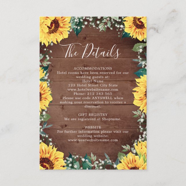 Tarjeta De Recepción Detalles del Boda de madera de borde de la respira (Anverso)