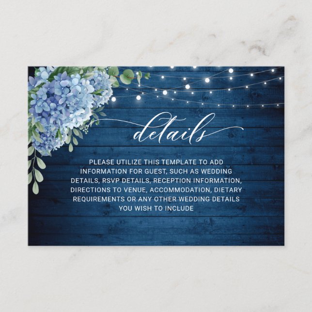 Tarjeta De Recepción Detalles del Boda de madera de linterna de Hydrang (Anverso)