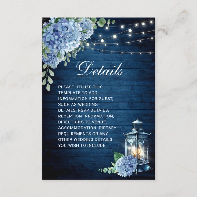 Tarjeta De Recepción Detalles del Boda de madera de linterna de Hydrang (Anverso)