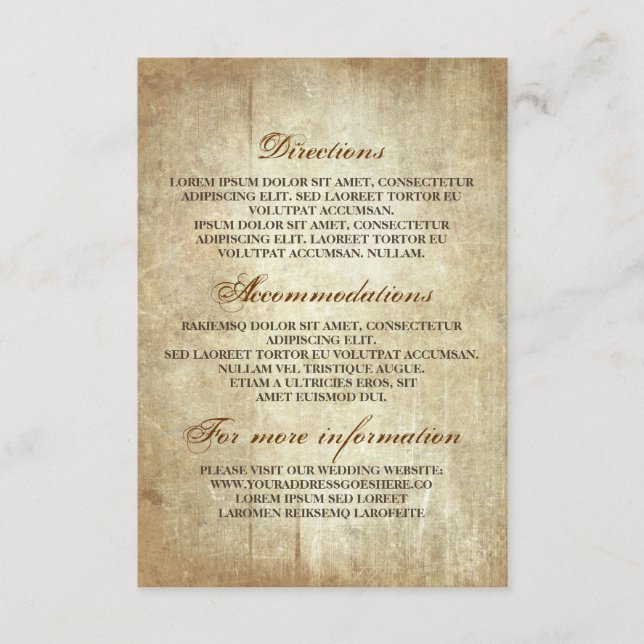 Tarjeta De Recepción Detalles del Boda de Madera Rusa - Información (Anverso)