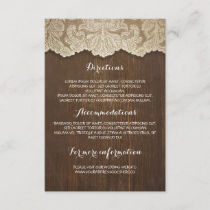 Tarjeta De Recepción Detalles del Boda de madera y encaje rústico - Inf