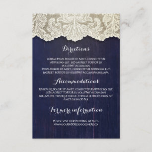 Tarjeta De Recepción Detalles del Boda de madera y encaje rústico - Inf