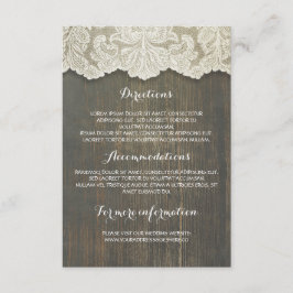 Tarjeta De Recepción Detalles del Boda de madera y encaje rústico - Inf