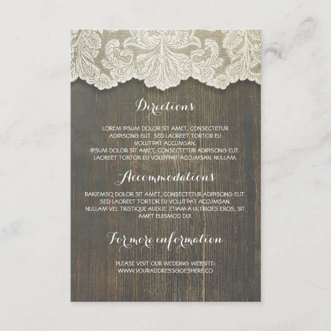 Tarjeta De Recepción Detalles del Boda de madera y encaje rústico - Inf (Anverso)