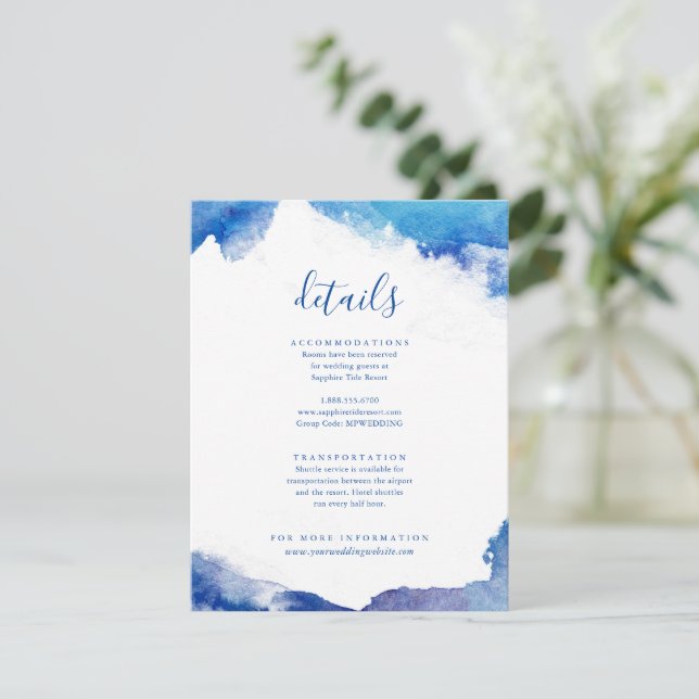 Tarjeta De Recepción Detalles del Boda de marea de zafiro Insertar tarj (Anverso de pie)