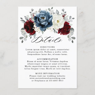 Tarjeta De Recepción Detalles del Boda de marfil blanco de pizarra azul