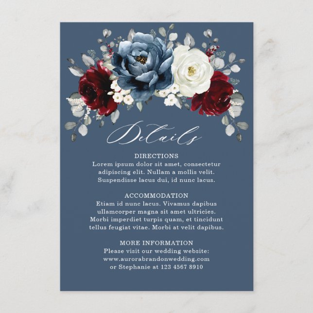 Tarjeta De Recepción Detalles del Boda de marfil blanco de pizarra azul (Anverso)