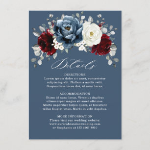 Tarjeta De Recepción Detalles del Boda de marfil blanco de pizarra azul