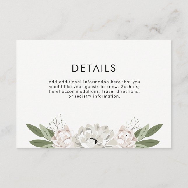 Tarjeta De Recepción Detalles del Boda de marfil y Rubor Sprigs (Anverso)