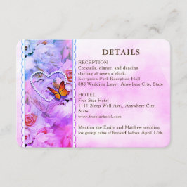 Tarjeta De Recepción Detalles del Boda de mariposa rosa floral cardíaca