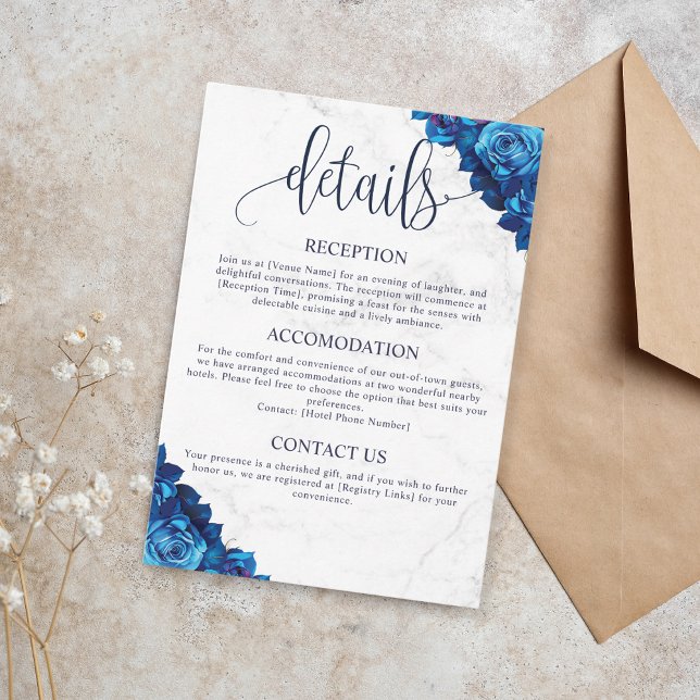 Tarjeta De Recepción Detalles del Boda de mármol azul de la Marina Flor (Subido por el creador)