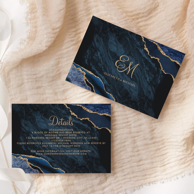 Tarjeta De Recepción Detalles del Boda de mármol de la Marina Blue Gold (Subido por el creador)