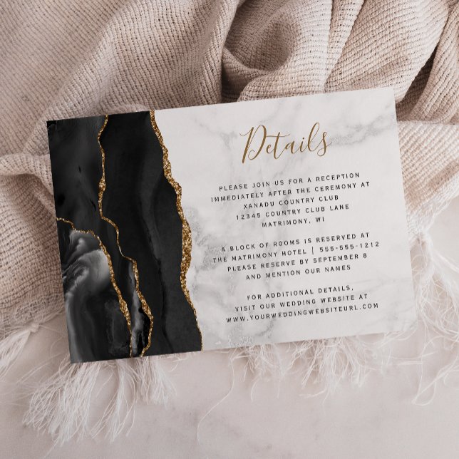 Tarjeta De Recepción Detalles del Boda de Mármol Gris de Black Gold Aga (Subido por el creador)