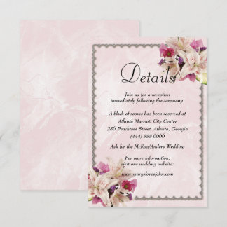 Tarjeta De Recepción Detalles del Boda de Mármol rosa Floral de Lirio B