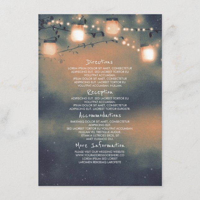 Tarjeta De Recepción Detalles del Boda de Mason Jar Lights - Informació (Anverso)