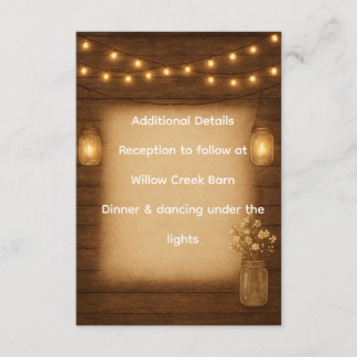 Tarjeta De Recepción Detalles del Boda de Mason Jar Rústico Insertar