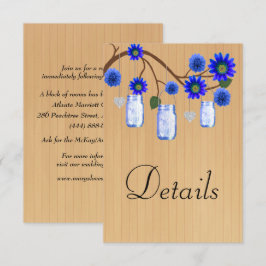 Tarjeta De Recepción Detalles del Boda de Mason Jars Floral Floral Azul