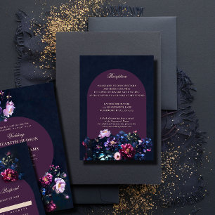 Tarjeta De Recepción Detalles del Boda de Mauve floral romántico oscuro