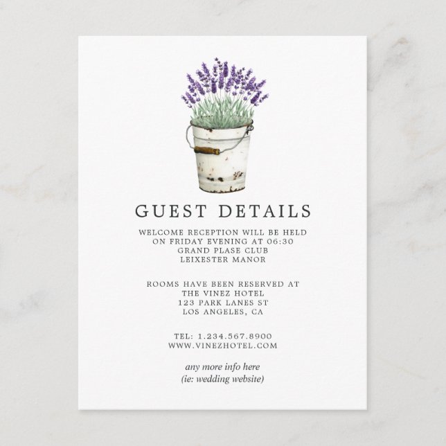 Tarjeta De Recepción Detalles del Boda de Moda de cabaña de lavanda (Anverso)