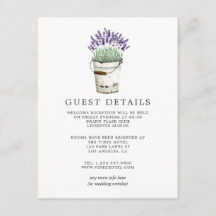 Tarjeta De Recepción Detalles del Boda de Moda de cabaña de lavanda
