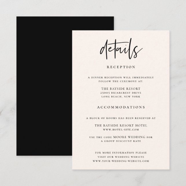 Tarjeta De Recepción Detalles del Boda de Moda moderna (Anverso / Reverso)